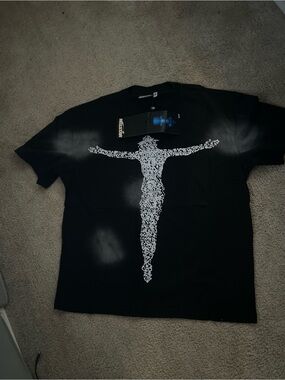 Black Graphic Short-Sleeve Tee with White Figure Print